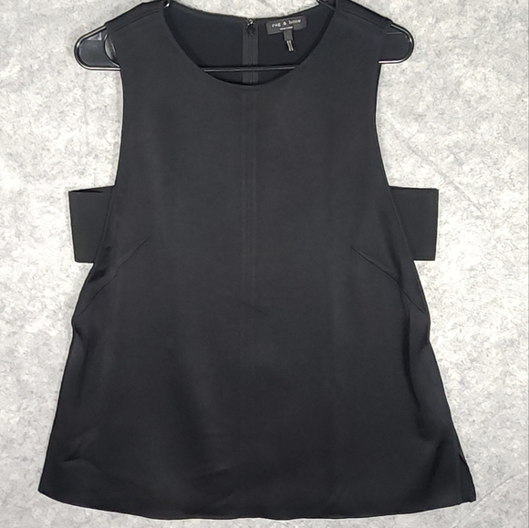 rag & bone Tops - Rag & Bone Black Silky Sleeveless Blouse Side Cut Out Top Size Large